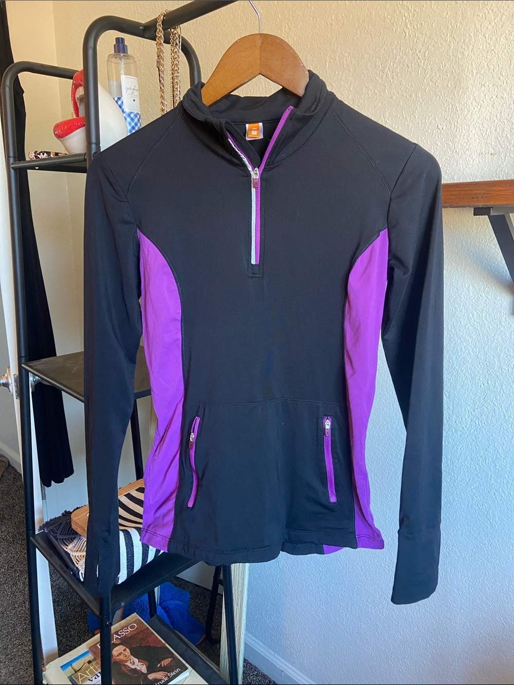 Lucy Black Pullover with Purple Zipper